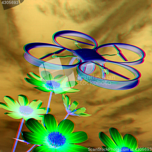 Image of Drone, quadrocopter, with photo camera against the sky and Beaut