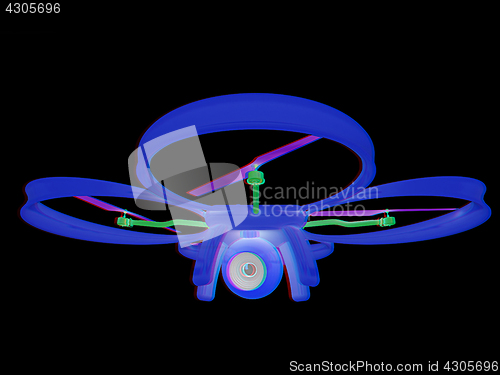 Image of Drone, quadrocopter, with photo camera flying. 3d render. Anagly