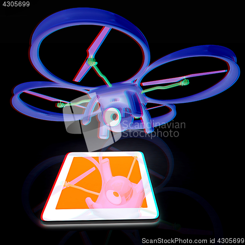 Image of Drone with tablet pc. Anaglyph. View with red/cyan glasses to se