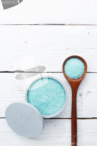 Image of Sea salt on wooden table