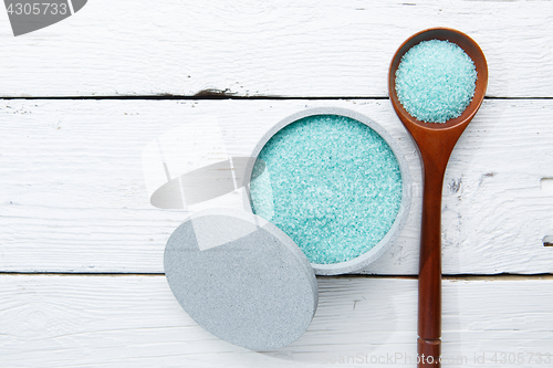 Image of Bath salt on white table