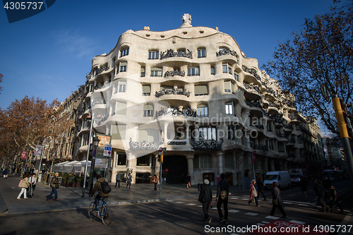 Image of The facade of the house Casa Mila, Barcelona, Spain