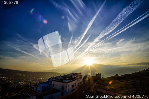 Image of Sunset in Chefchaouen, the blue city in the Morocco.