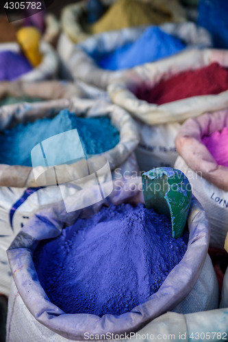 Image of Bags with powder for paint, Chefchaouen. Morocco