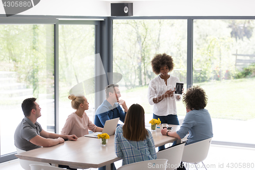 Image of Multiethnic startup business team on meeting