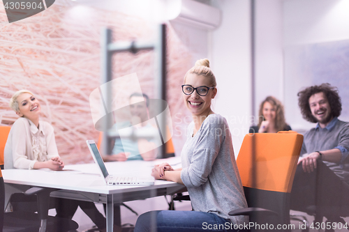 Image of Startup Business Team At A Meeting at modern night office buildi