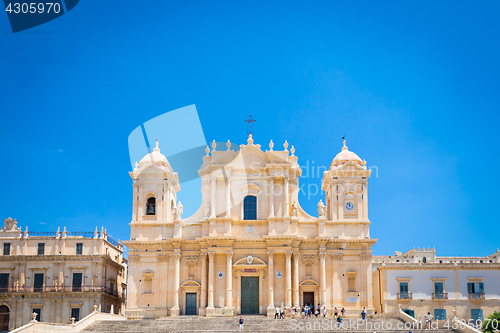 Image of NOTO, ITALY - 21th June 2017: tourists in front of San Nicolò C