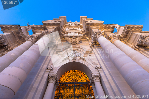 Image of Entrance of the Syracuse baroque Cathedral in Sicily - Italy