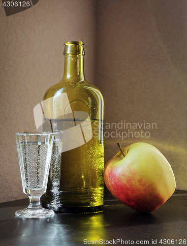 Image of Shot glass, Bottle and Apple