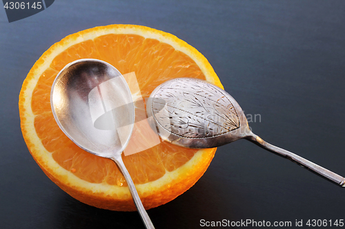 Image of Juicy Orange and Two Vintage Spoons
