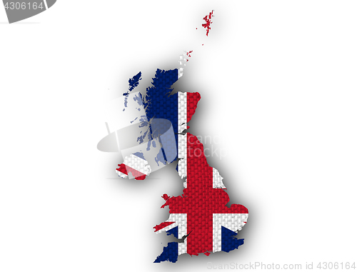 Image of Map and flag of Great Britain on linen,