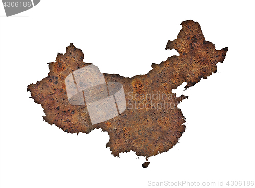 Image of Map of China on rusty metal