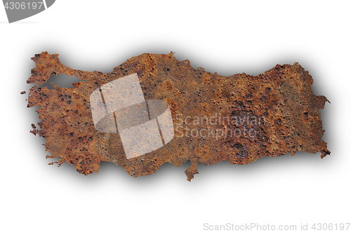Image of Map of Turkey on rusty metal