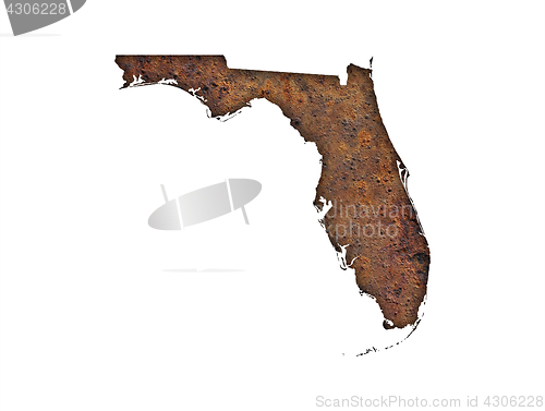 Image of Map of Florida on rusty metal