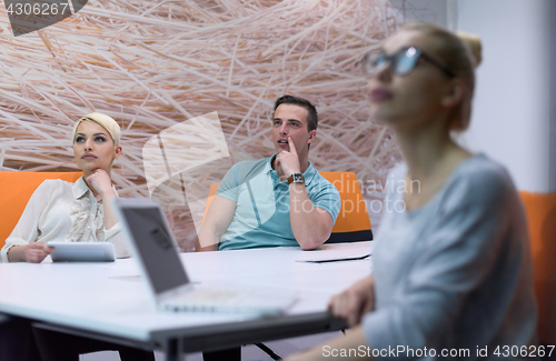 Image of Startup Business Team At A Meeting at modern night office buildi