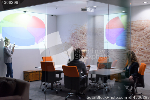Image of Startup Business Team At A Meeting at modern night office buildi