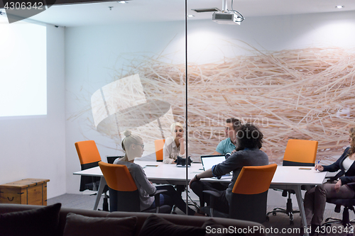 Image of Startup Business Team At A Meeting at modern night office buildi