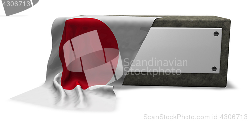 Image of stone socket with blank sign and flag of japan - 3d rendering