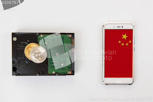 Image of Bitcoin coin with HDD