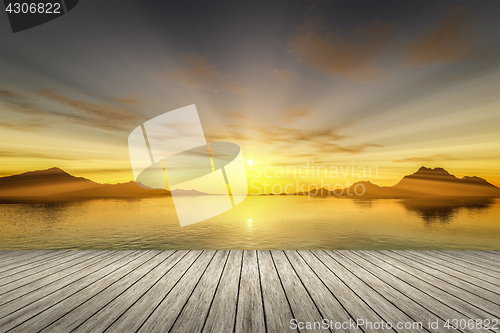 Image of sunset wooden jetty