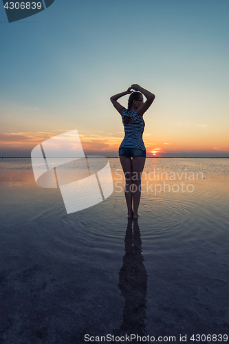 Image of Beauty sunset on salty lake