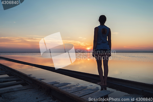 Image of Beauty sunset on salty lake