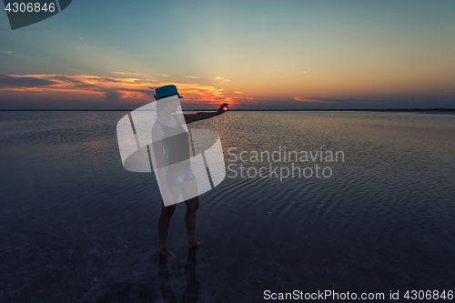 Image of Beauty sunset on salty lake