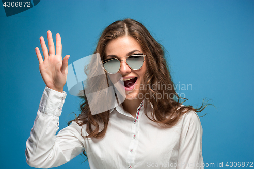 Image of The young woman\'s portrait with happy emotions