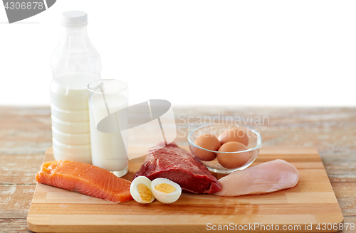 Image of natural protein food on wooden table