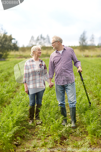 Image of happy senior couple at summer farm