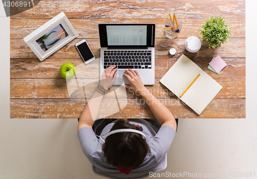 Image of woman with receipt on laptop screen at office