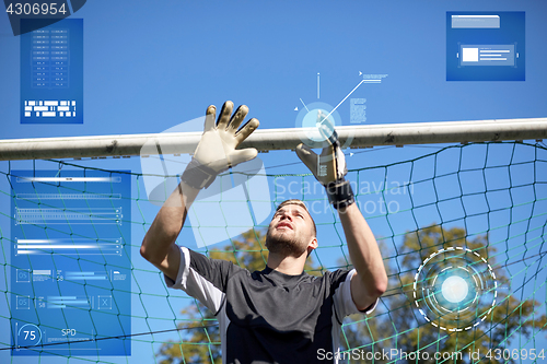 Image of goalkeeper or soccer player at football goal