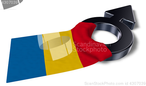 Image of mars symbol and flag of romania - 3d rendering