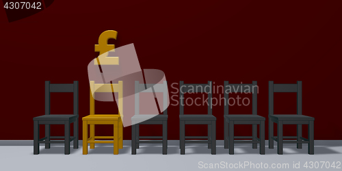 Image of english pound symbol and row of chairs - 3d rendering