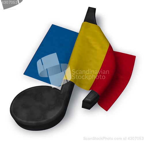 Image of music note symbol and flag of romania - 3d rendering