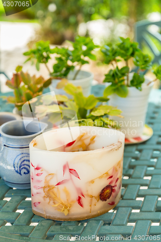 Image of Detail of candle with plants