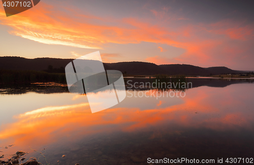 Image of Sunset colour reflections in the lake Penrith Australia