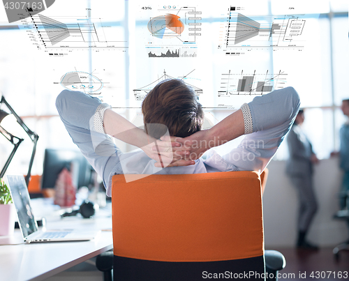 Image of young businessman relaxing at the desk