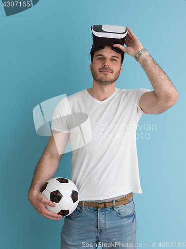 Image of man using VR headset glasses of virtual reality