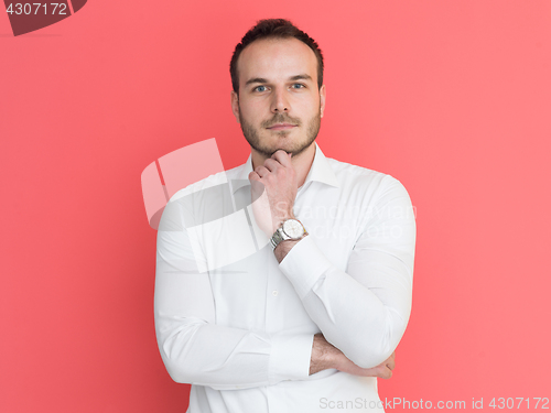 Image of man isolated over a red background