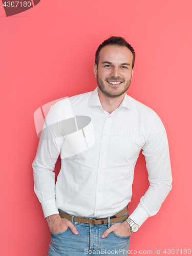 Image of man isolated over a red background