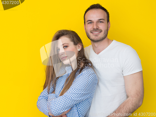 Image of couple isolated on yellow Background