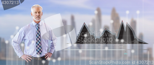 Image of Senior businessman in front of the big city