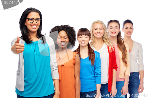 Image of international group of women showing thumbs up