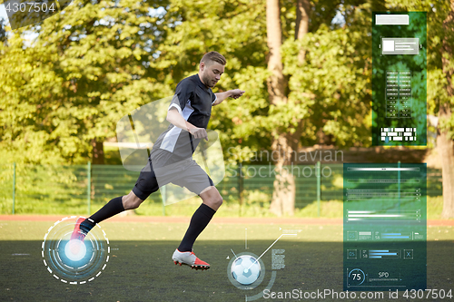 Image of soccer player playing with ball on football field