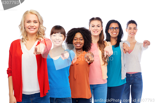 Image of international group of happy smiling women