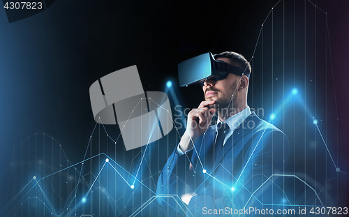 Image of businessman with virtual reality headset and chart