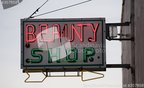 Image of Old Small Town Neaon Beauty Shop Sign Vintage Signage