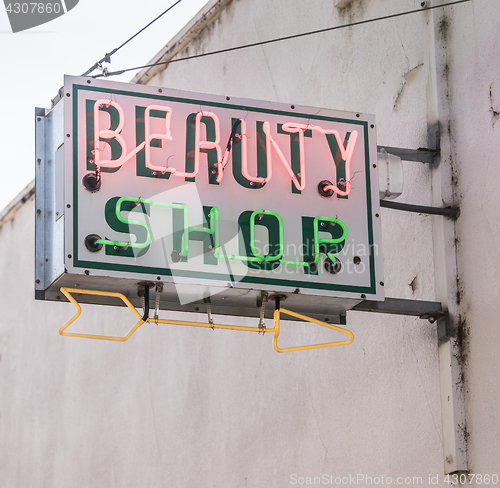 Image of Old Small Town Neaon Beauty Shop Sign Vintage Signage