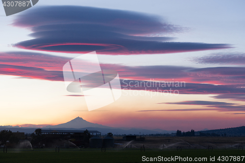 Image of Dramatic Sky Clouds Evening Sunset Mount Jefferson Central Orego